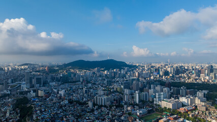 Aerial view of Seoul and the cityscape from Namsan Tower, Naksan Park, Dongdaemun