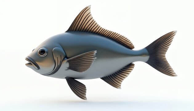 Gleaming silver fish with striped fins and open mouth aquatic marine