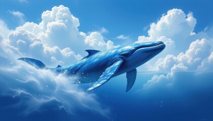 Fototapeta premium create a digital painting depicting a majestic whale swimming amidst fluffy white clouds in a vibrant and crystal clear style