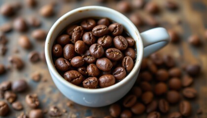 Fototapeta premium roasted beans in a coffee cup.