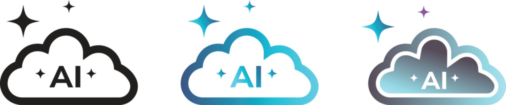 AI generate icon set ai, cloud computing icon, artificial intelligence star logo, futuristic digital icons