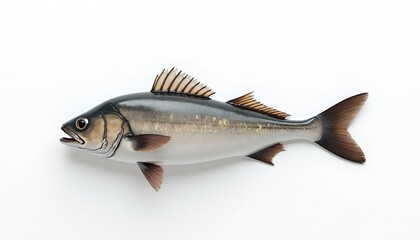 Obraz premium Gray fish with brown fins and tail on white background silver