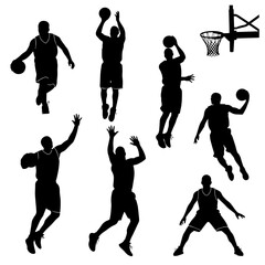 Set basketball players silhouettes