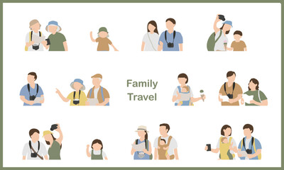 旅行を楽しむ人セット / Travel Groups Illustration Set (Family, Senior, Couple, Kids)