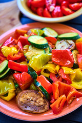 Grilled Vegetables, Peppers, Zucchini, Eggplant on Plate