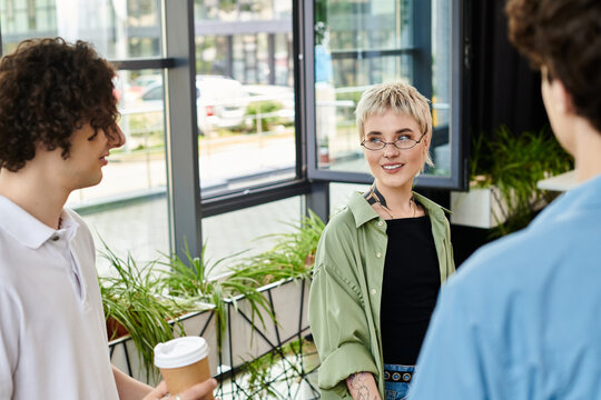 Creative young professionals collaborating in a modern office environment
