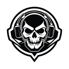 Stylized skull wearing headphones emblem for gaming and music enthusiasts