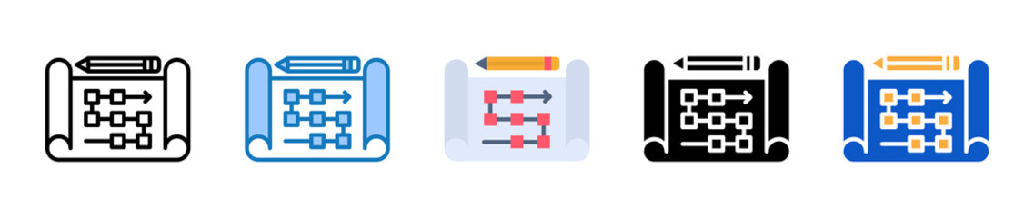 Planning multiple style icons set design vector illustration. 