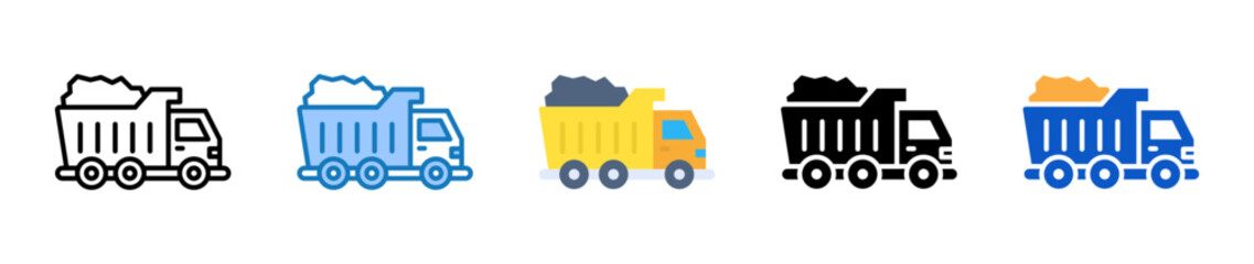 Dump Truck multiple style icons set design vector illustration. 