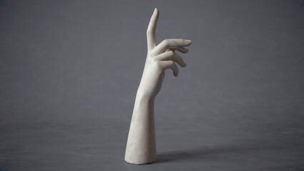 White beautiful woman's hand sculpture isolated on gray background