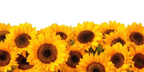 Fototapeta premium The Sunflowers Lined in Bright Yellow Blooms Against a Clean White Background