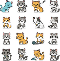 Fototapeta premium create Vector illustration cute cats icons set. Sweet kittens stickers in flat style.
