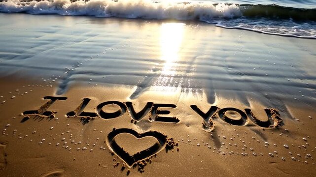 Message d'amour &eacute;crit sur le sable au bord de la mer.