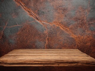 wood plank with abstract brown vintage leather background product display