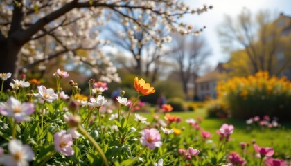create a striking image capturing a fine spring day, on the left, place a clear and vibrant subject that immediately draws the viewers attention