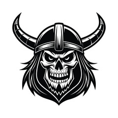 Fierce viking skull warrior with horned helmet and menacing grin