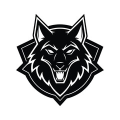 Fierce black wolf head emblem with sharp teeth and intense eyes
