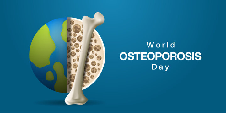 October 20th is World Osteoporosis Day. Earth, osteoporosis and bone. Suitable for posters, banners and social media. Blue background. - Powered by Adobe