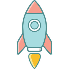 A stylized vector icon of a rocket with a planet, symbolizing a journey to a new world and an exciting destination.