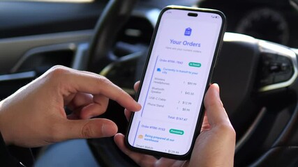 Close-up of a customer checking the precise location and estimated delivery time of an order. This video embodies the modern expectation of transparency and instant updates in the shipping process. - Powered by Adobe