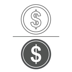 Obraz premium Two coins with dollar sign, one outlined and one filled, representing finance and currency.