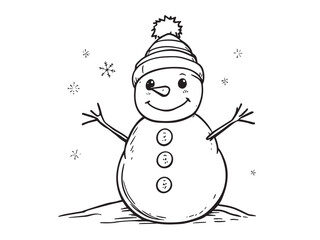 Snowman Winter Scene Line Art