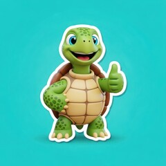Fototapeta premium 3d icon of cute cartoon turtle giving a thumbs up on a blue background