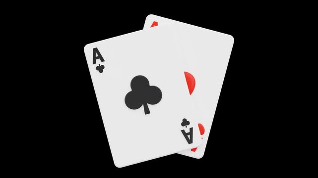 3D Ace of Clubs Playing Card Animation, Alpha Channel