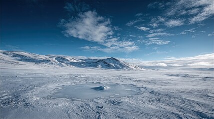 Obraz premium Icy Landscape with Single Snow Patch and Blue Sky.