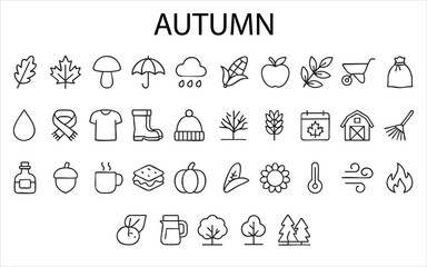 a set of vector outline icons related to the autumn theme.