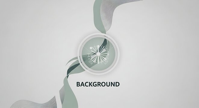 Abstract background with flowing green shapes, lines, and a central tech element. - Powered by Adobe