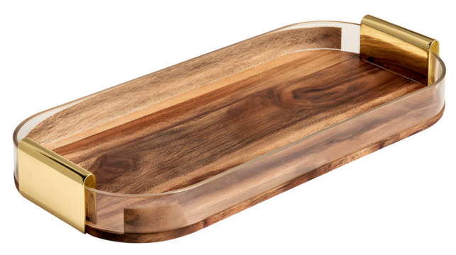 Gold and Wood Tray, isolated on transparent background