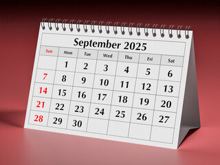 September 2025 calendar. One page of annual business desk monthly calendars