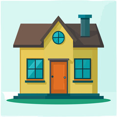 Bright yellow small house with brown roof vector