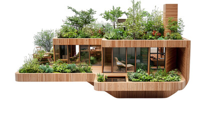 Modern Eco House Architecture with Terraces and Lush Greenery