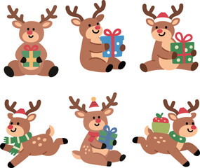 Naklejka premium Festive Reindeer with Gifts Christmas Holiday Characters