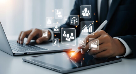 Business professional using technology for data security and digital transformation