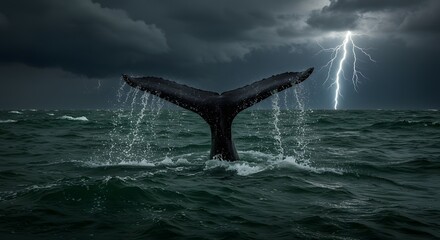 Whale tail stormy ocean