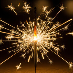 Sparkler Sparks Frozen in Air Like Golden Fireworks