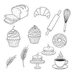 Cupcake chocolate coffee breakfast vector illustration icon dessert bread pastry sandwich tea caricature fast food model
