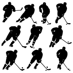 Hockey Player Silhouette on Ice in Winter Sports Vector Illustration