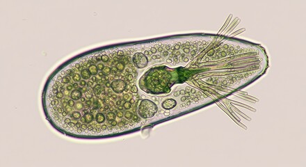 Light Microscope Image of a Freshwater Algae Organism with a Tail-like Projections