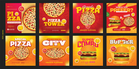 Pizza and Burger Social Media Post Template for Restaurant Promotion