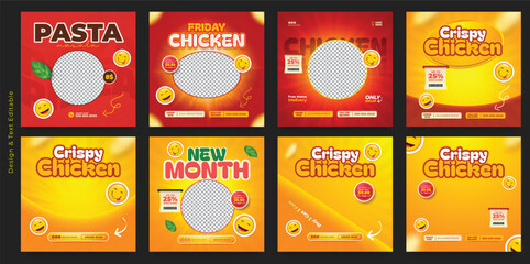 Fast Food Social Media Post Template Set with Red and Yellow Design