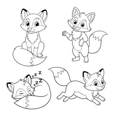 set of funny cartoon fox draw
