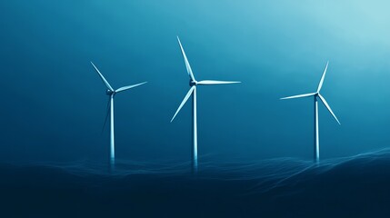 Underwater wind turbines in deep blue ocean