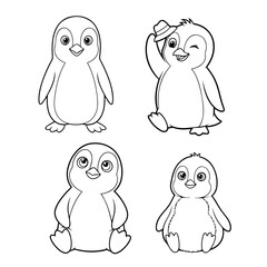 Cute Penguin Clipart Set: Four Adorable Cartoon Penguins for Kids, Coloring and Education