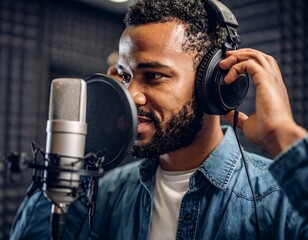 Man Singing in Recording Studio