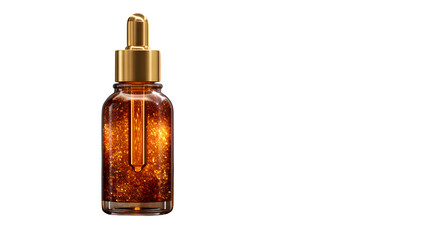 Golden facial serum in glass bottle, isolated on transparent background