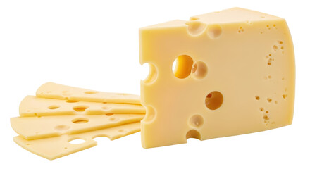 Isolated swiss cheese block and slices